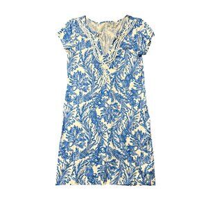 Lilly Pulitzer Women's Sz Small Brewster Dress Resort White Aqua Leaf Print